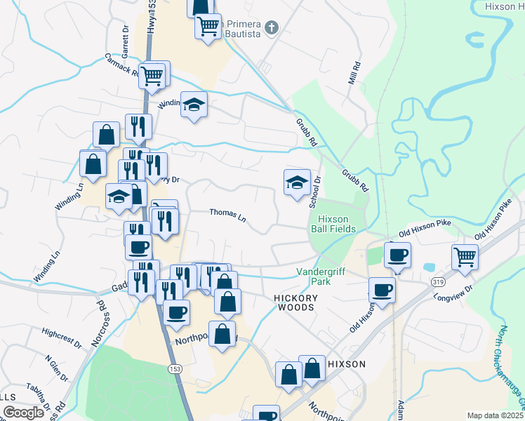 map of restaurants, bars, coffee shops, grocery stores, and more near 1236 Northern Court in Chattanooga