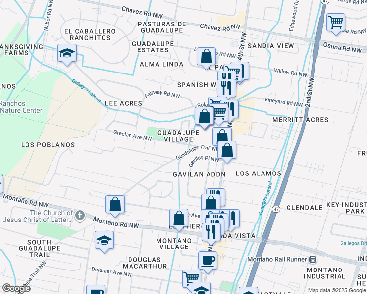 map of restaurants, bars, coffee shops, grocery stores, and more near 516 Grecian Avenue Northwest in Albuquerque