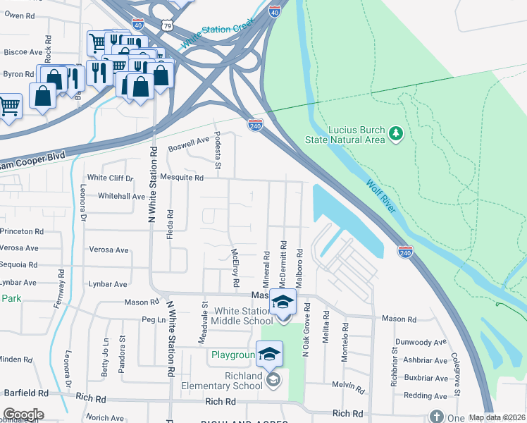 map of restaurants, bars, coffee shops, grocery stores, and more near 509 Mineral Road in Memphis