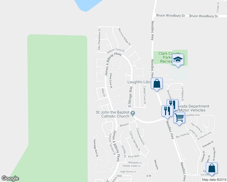 map of restaurants, bars, coffee shops, grocery stores, and more near 2269 Chandler Ranch Place in Laughlin
