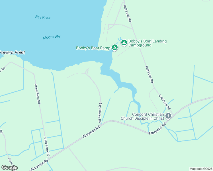 map of restaurants, bars, coffee shops, grocery stores, and more near 394 Bay Shores Road in Merritt