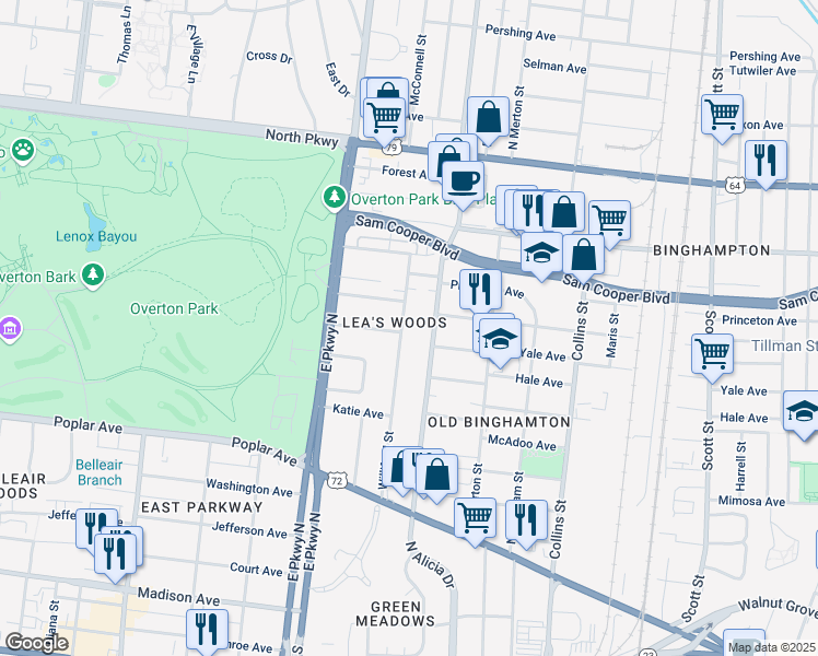 map of restaurants, bars, coffee shops, grocery stores, and more near 344 Williford Street in Memphis