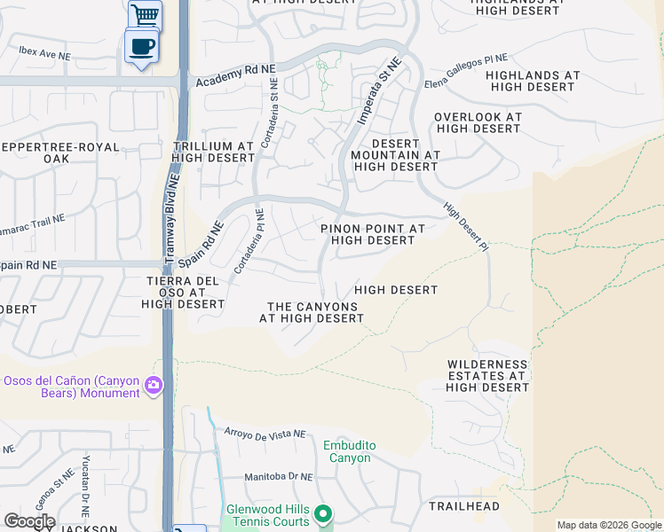 map of restaurants, bars, coffee shops, grocery stores, and more near 13212 Twilight Trail Place Northeast in Albuquerque
