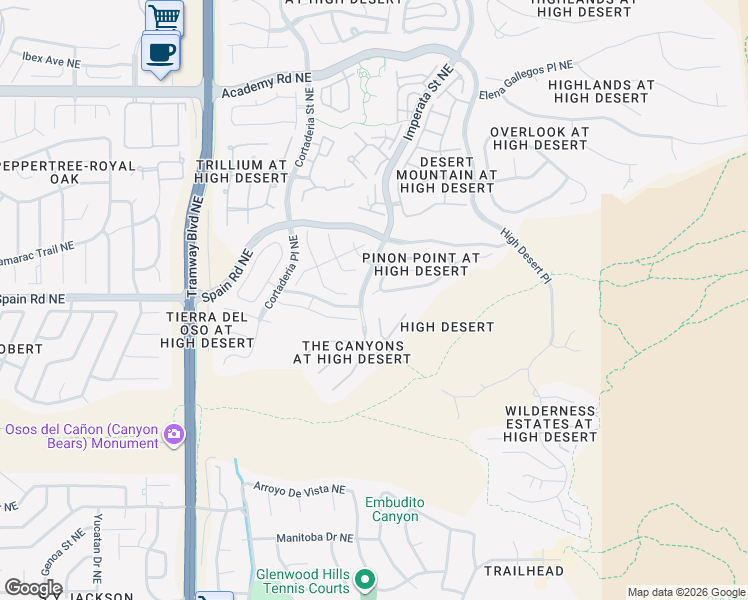 map of restaurants, bars, coffee shops, grocery stores, and more near 13212 Twilight Trail Place Northeast in Albuquerque