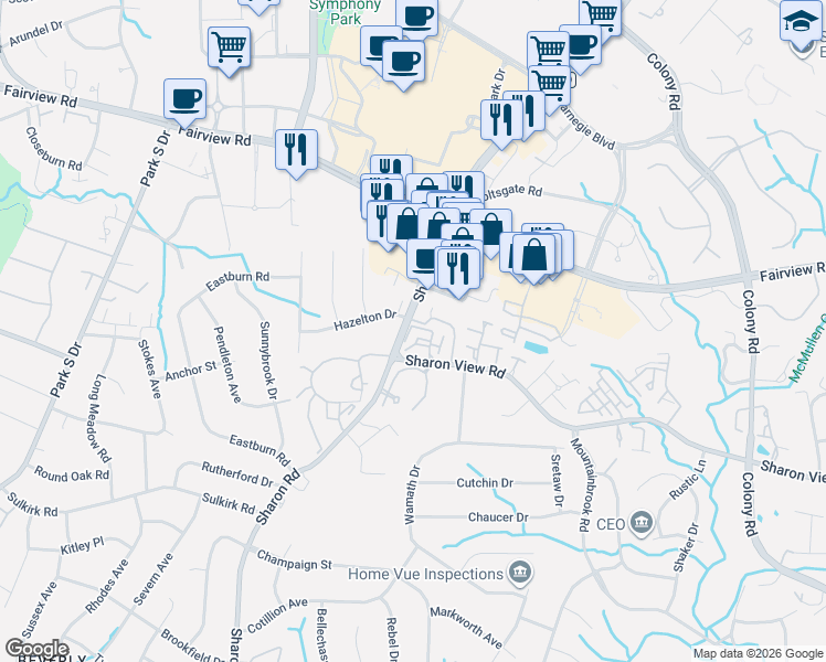 map of restaurants, bars, coffee shops, grocery stores, and more near in Charlotte