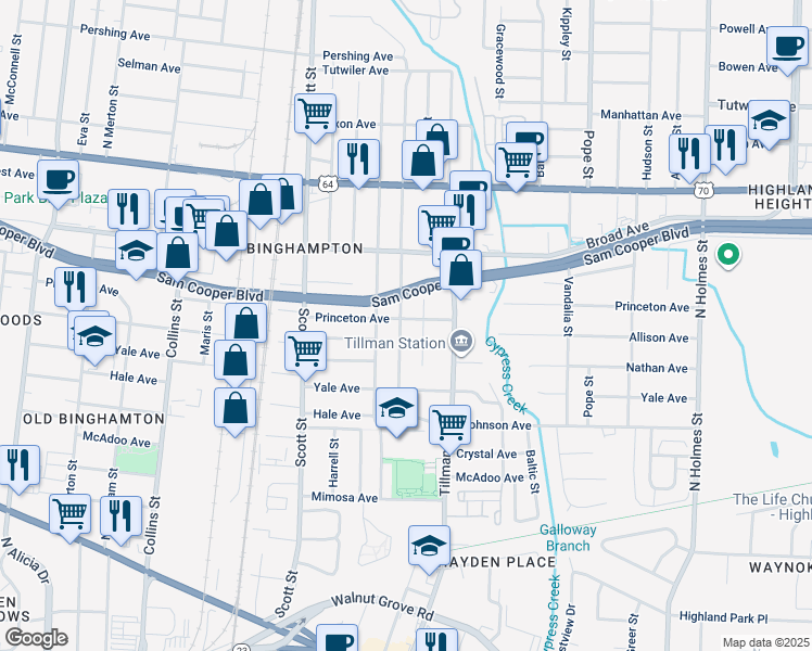 map of restaurants, bars, coffee shops, grocery stores, and more near 2955 Princeton Avenue in Memphis