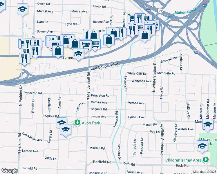 map of restaurants, bars, coffee shops, grocery stores, and more near 5005 Wilburn Avenue in Memphis