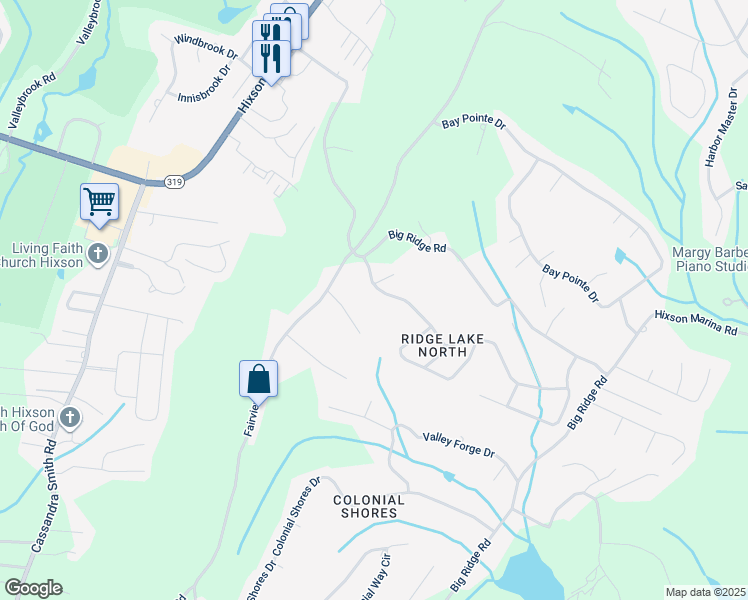 map of restaurants, bars, coffee shops, grocery stores, and more near 6441 Ridge Lake Rd in Hixson
