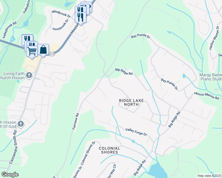 map of restaurants, bars, coffee shops, grocery stores, and more near 6441 Ridge Lake Rd in Hixson