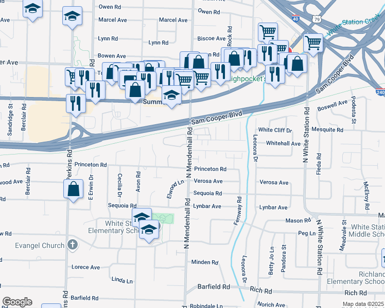 map of restaurants, bars, coffee shops, grocery stores, and more near 512 North Mendenhall Road in Memphis