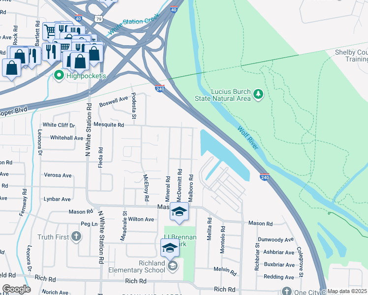map of restaurants, bars, coffee shops, grocery stores, and more near 512 McDermitt Rd in Memphis