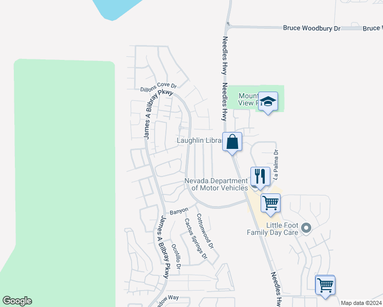 map of restaurants, bars, coffee shops, grocery stores, and more near 2865 Rippling Springs Street in Laughlin