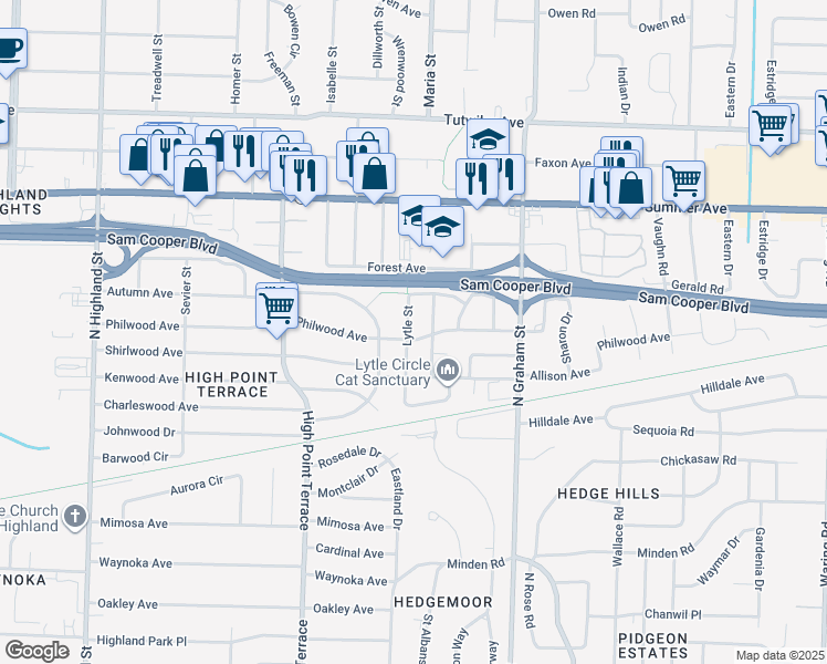 map of restaurants, bars, coffee shops, grocery stores, and more near 488 Lytle Street in Memphis