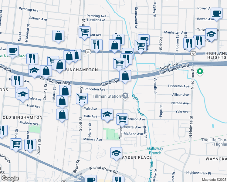 map of restaurants, bars, coffee shops, grocery stores, and more near 2955 Princeton Avenue in Memphis