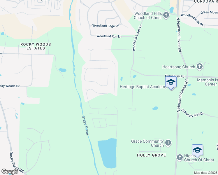 map of restaurants, bars, coffee shops, grocery stores, and more near 9747 Woodland Brook Lane in Shelby County
