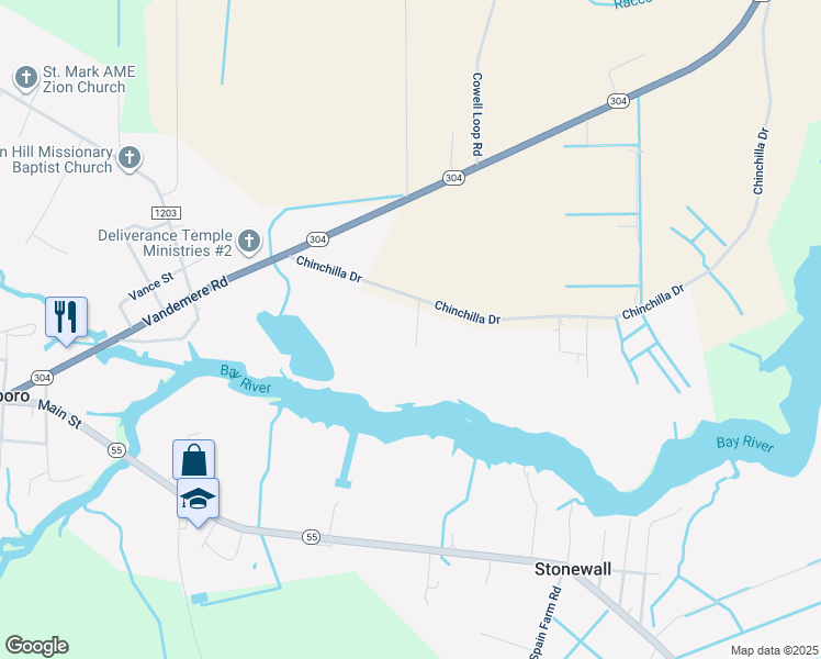 map of restaurants, bars, coffee shops, grocery stores, and more near 104 Rich Avenue in Bayboro