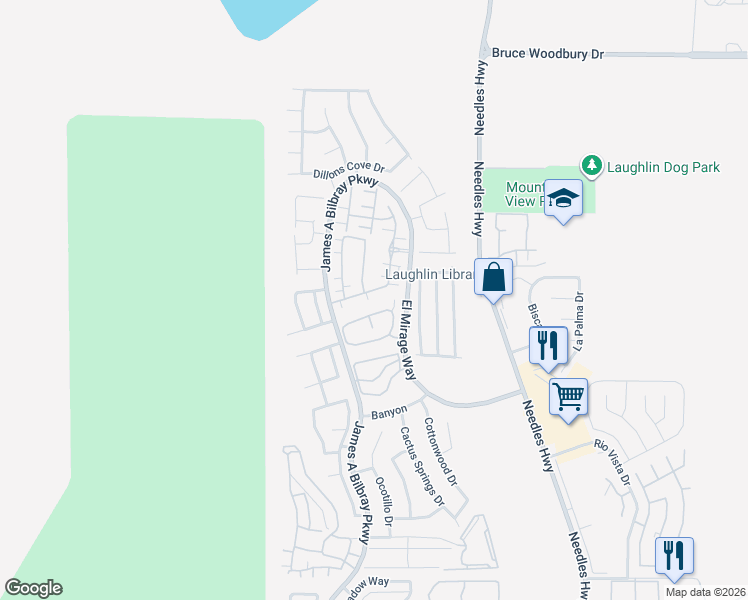 map of restaurants, bars, coffee shops, grocery stores, and more near 2213 Chandler Ranch Place in Laughlin