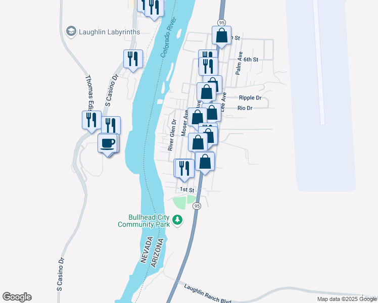 map of restaurants, bars, coffee shops, grocery stores, and more near 411 Long Ave in Bullhead City