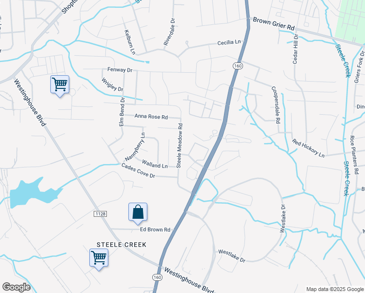 map of restaurants, bars, coffee shops, grocery stores, and more near 9718 Steele Meadow Road in Charlotte
