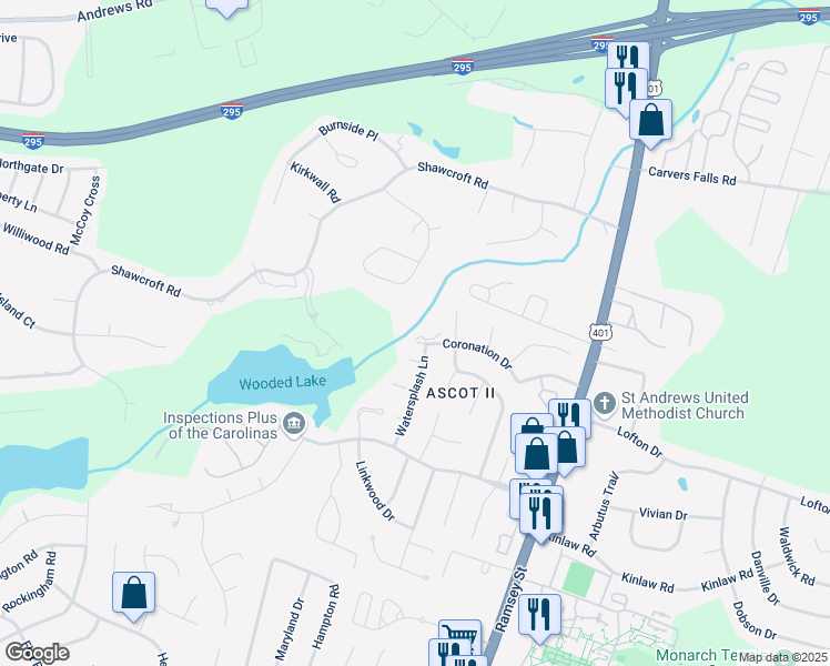 map of restaurants, bars, coffee shops, grocery stores, and more near 338 Ayrshire Court in Fayetteville