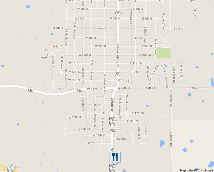 map of restaurants, bars, coffee shops, grocery stores, and more near 1330 South Okfuskee Avenue in Wewoka