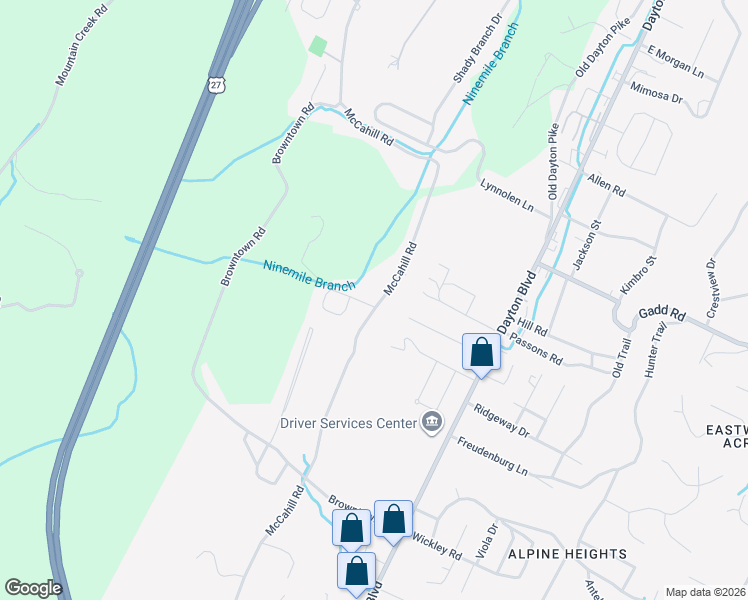 map of restaurants, bars, coffee shops, grocery stores, and more near 5101 McCahill Road in Chattanooga