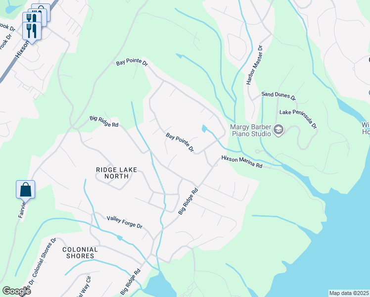 map of restaurants, bars, coffee shops, grocery stores, and more near 2131 Bay Pointe Drive in Chattanooga