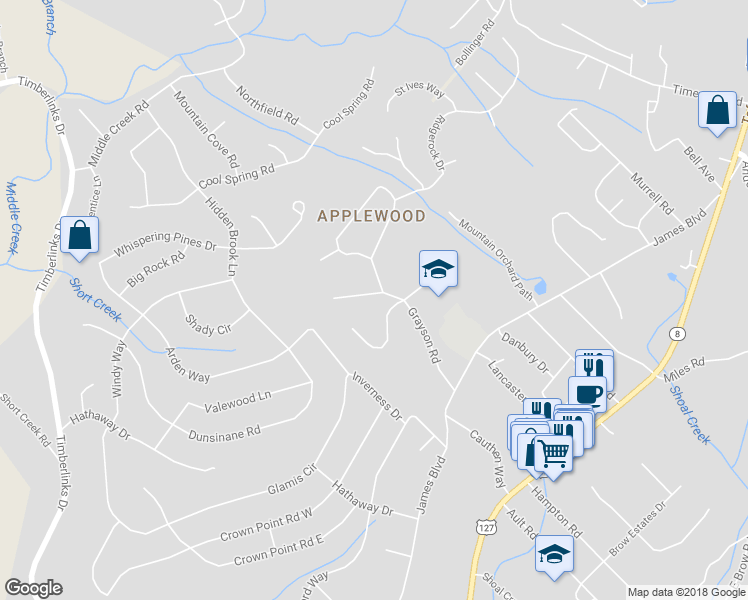 map of restaurants, bars, coffee shops, grocery stores, and more near 204 Grayson Road in Signal Mountain