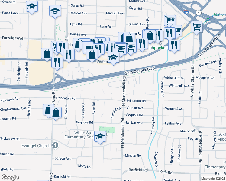map of restaurants, bars, coffee shops, grocery stores, and more near 514 Lindseywood Cove in Memphis