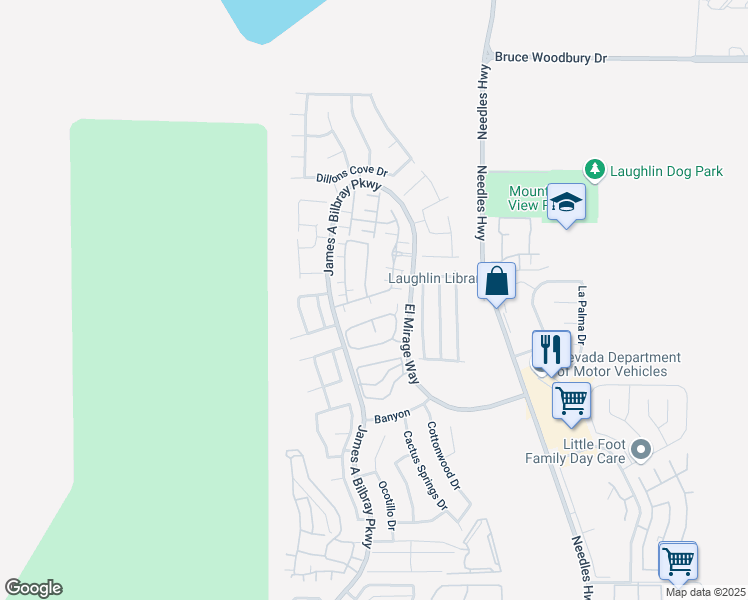 map of restaurants, bars, coffee shops, grocery stores, and more near 2225 Chandler Ranch Place in Laughlin