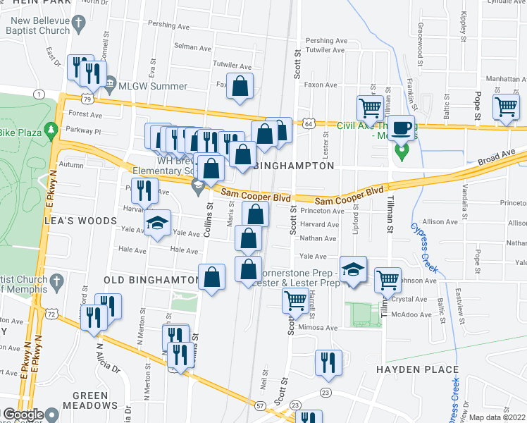 map of restaurants, bars, coffee shops, grocery stores, and more near 395 Cumberland St in Memphis