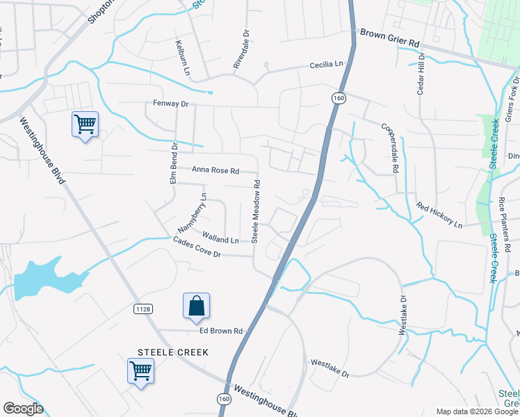 map of restaurants, bars, coffee shops, grocery stores, and more near 9718 Steele Meadow Road in Charlotte