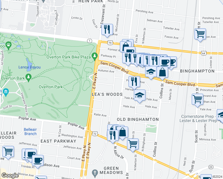 map of restaurants, bars, coffee shops, grocery stores, and more near 353 Williford Street in Memphis