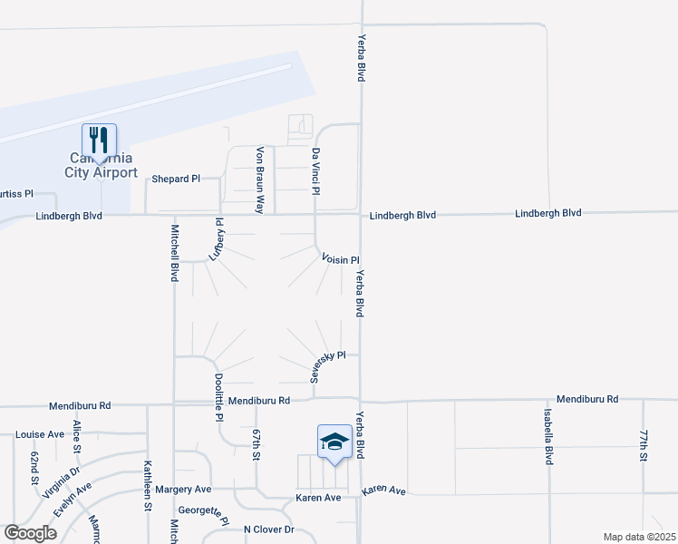 map of restaurants, bars, coffee shops, grocery stores, and more near Whittle Court in California City