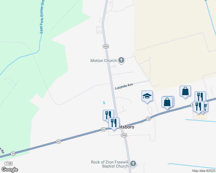 map of restaurants, bars, coffee shops, grocery stores, and more near 343 North Carolina 306 in Grantsboro