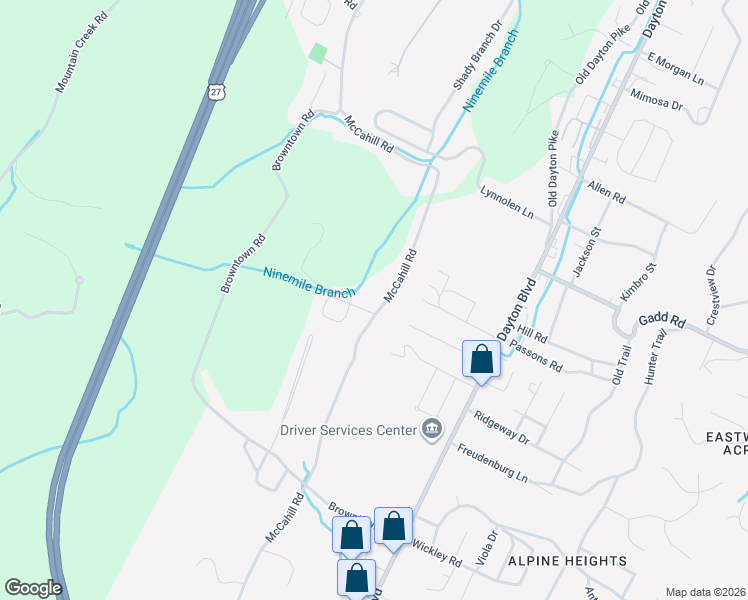 map of restaurants, bars, coffee shops, grocery stores, and more near 5101 McCahill Road in Chattanooga