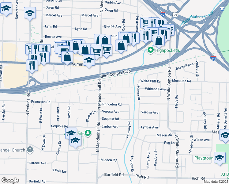map of restaurants, bars, coffee shops, grocery stores, and more near 4967 Wilburn Avenue in Memphis