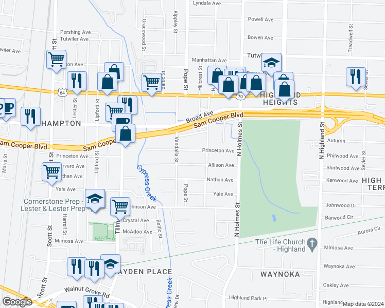 map of restaurants, bars, coffee shops, grocery stores, and more near 3184 Allison Avenue in Memphis