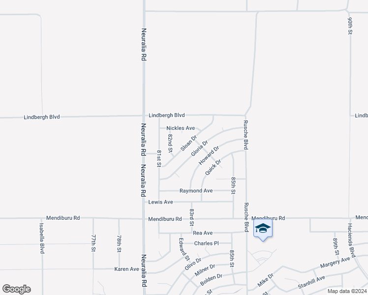 map of restaurants, bars, coffee shops, grocery stores, and more near Sloan Drive in California City