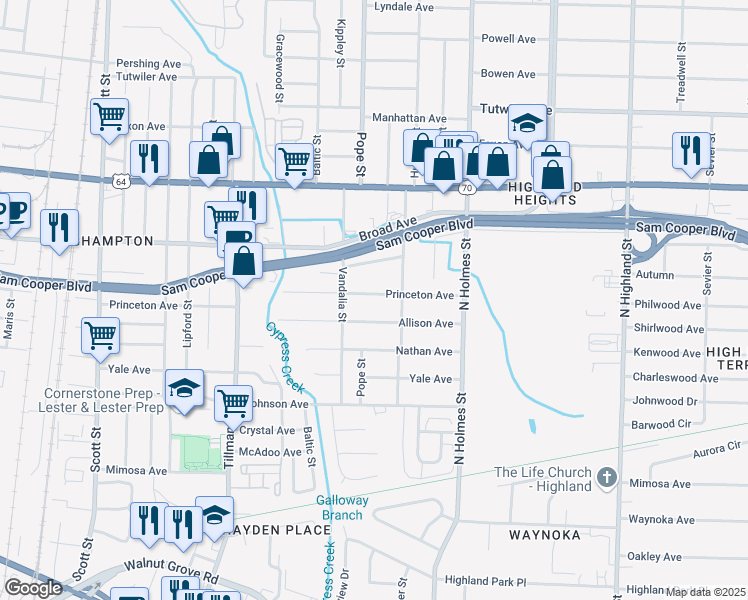 map of restaurants, bars, coffee shops, grocery stores, and more near 3171 Princeton Avenue in Memphis