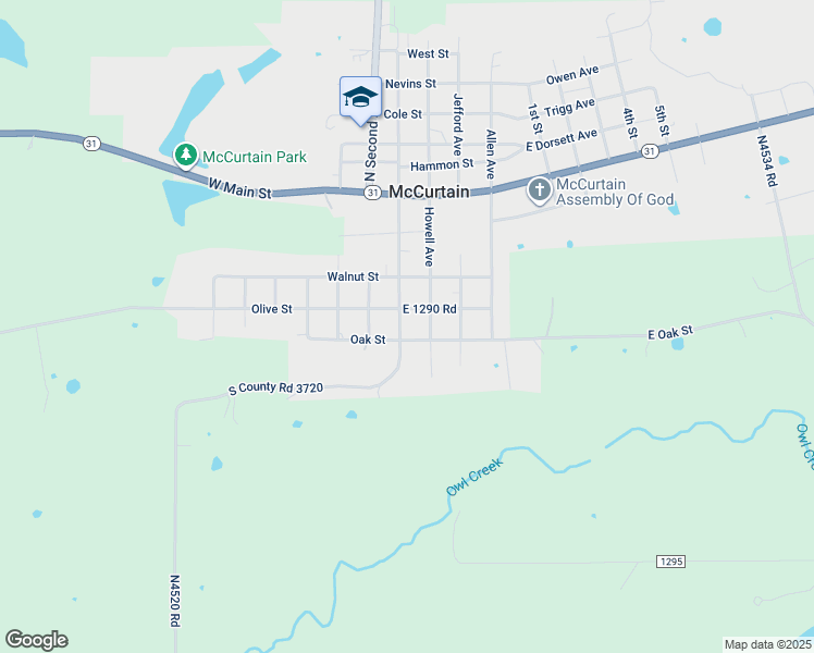 map of restaurants, bars, coffee shops, grocery stores, and more near 508 West 1st Avenue in McCurtain