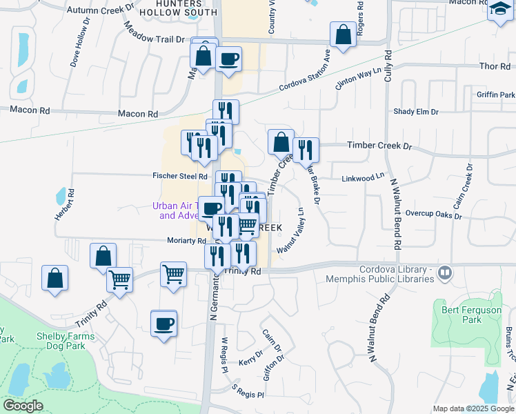 map of restaurants, bars, coffee shops, grocery stores, and more near 700 North Germantown Parkway in Memphis