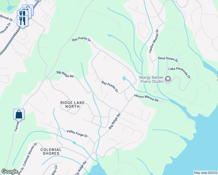 map of restaurants, bars, coffee shops, grocery stores, and more near 2143 Bay Pointe Drive in Chattanooga