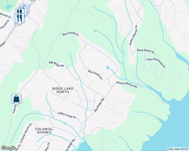 map of restaurants, bars, coffee shops, grocery stores, and more near 2143 Bay Pointe Drive in Chattanooga