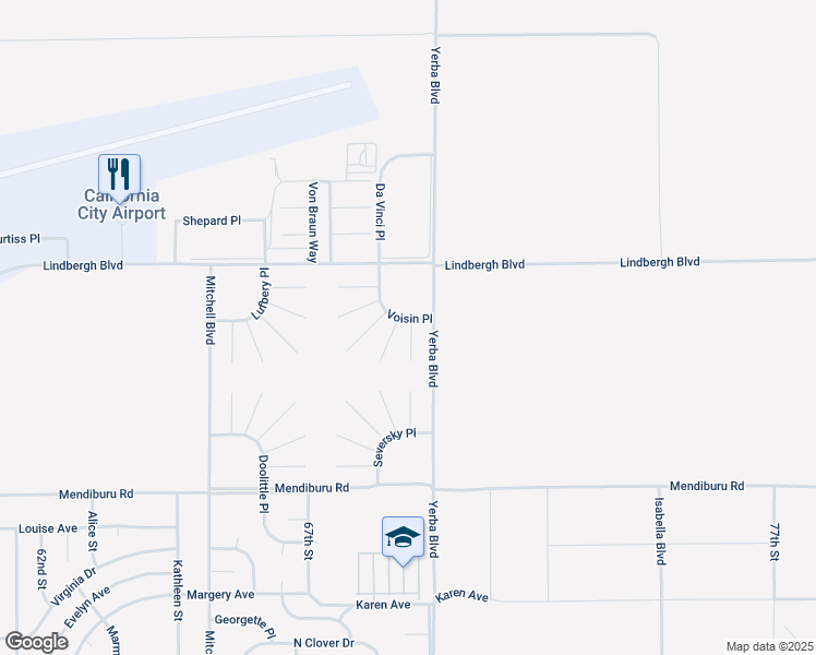 map of restaurants, bars, coffee shops, grocery stores, and more near Whittle Court in California City
