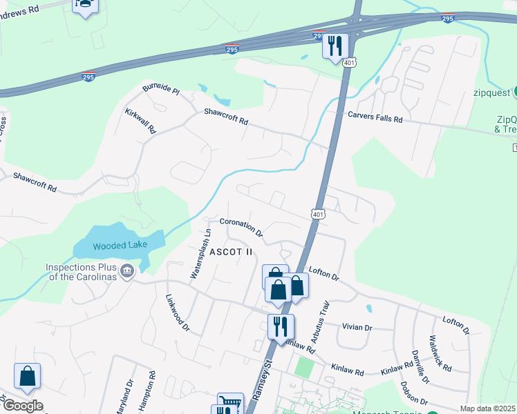 map of restaurants, bars, coffee shops, grocery stores, and more near 5712 Chalmers Court in Fayetteville