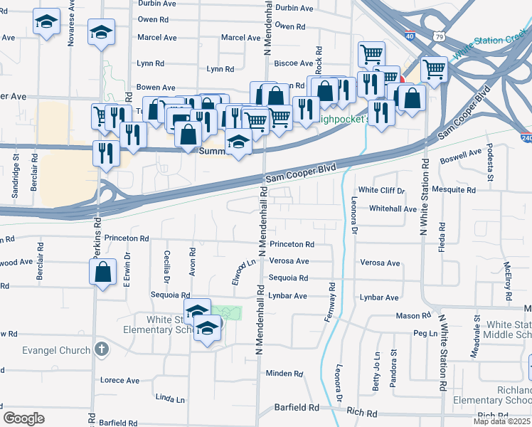 map of restaurants, bars, coffee shops, grocery stores, and more near 512 North Mendenhall Road in Memphis