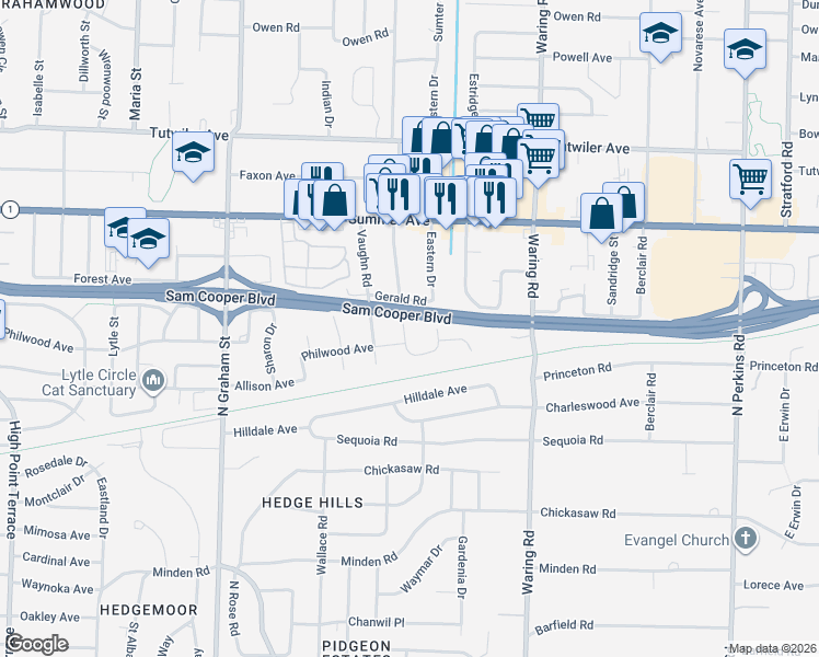 map of restaurants, bars, coffee shops, grocery stores, and more near 482 Western Drive in Memphis
