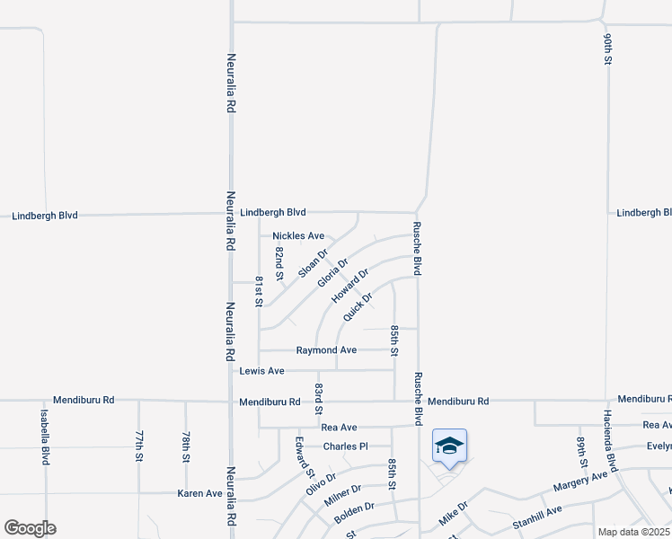 map of restaurants, bars, coffee shops, grocery stores, and more near Gloria Drive in California City