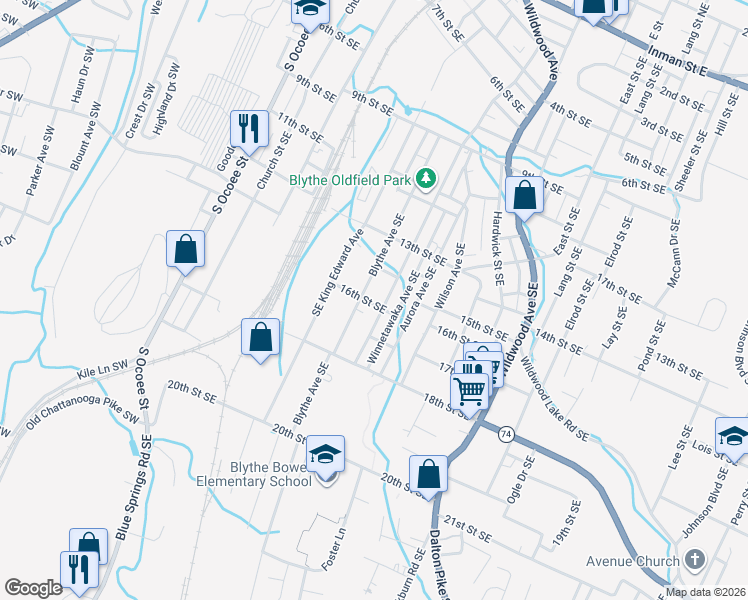 map of restaurants, bars, coffee shops, grocery stores, and more near 1605 Chippewa Avenue Southeast in Cleveland